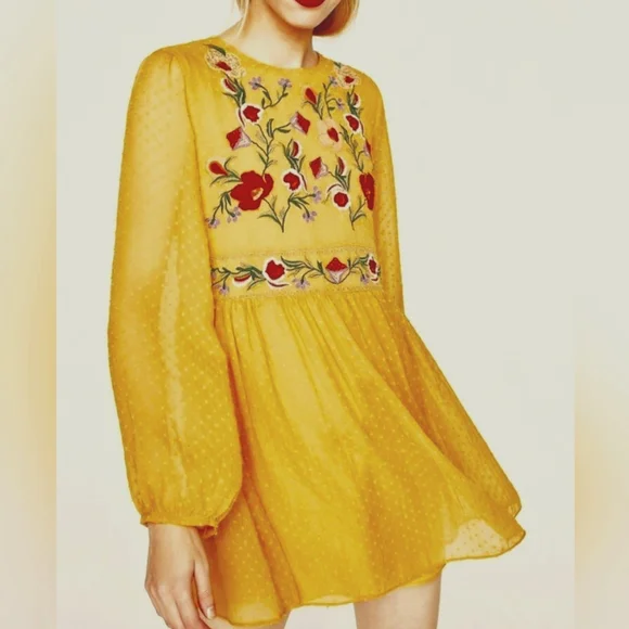 Size- S, ZARA Embroidered mesh jumpsuit dress. - Picture 1 of 10